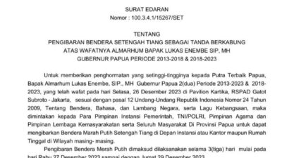 Pemprov Papua Himbau Kibarkan Bendera Merah Putih Setengah Tiang.